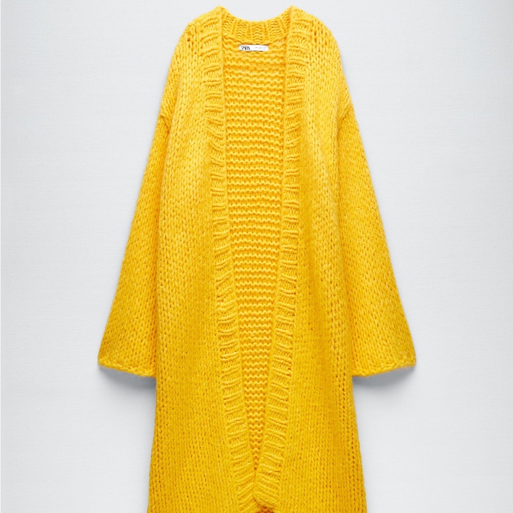 Zara Yellow Long knit Coat size M